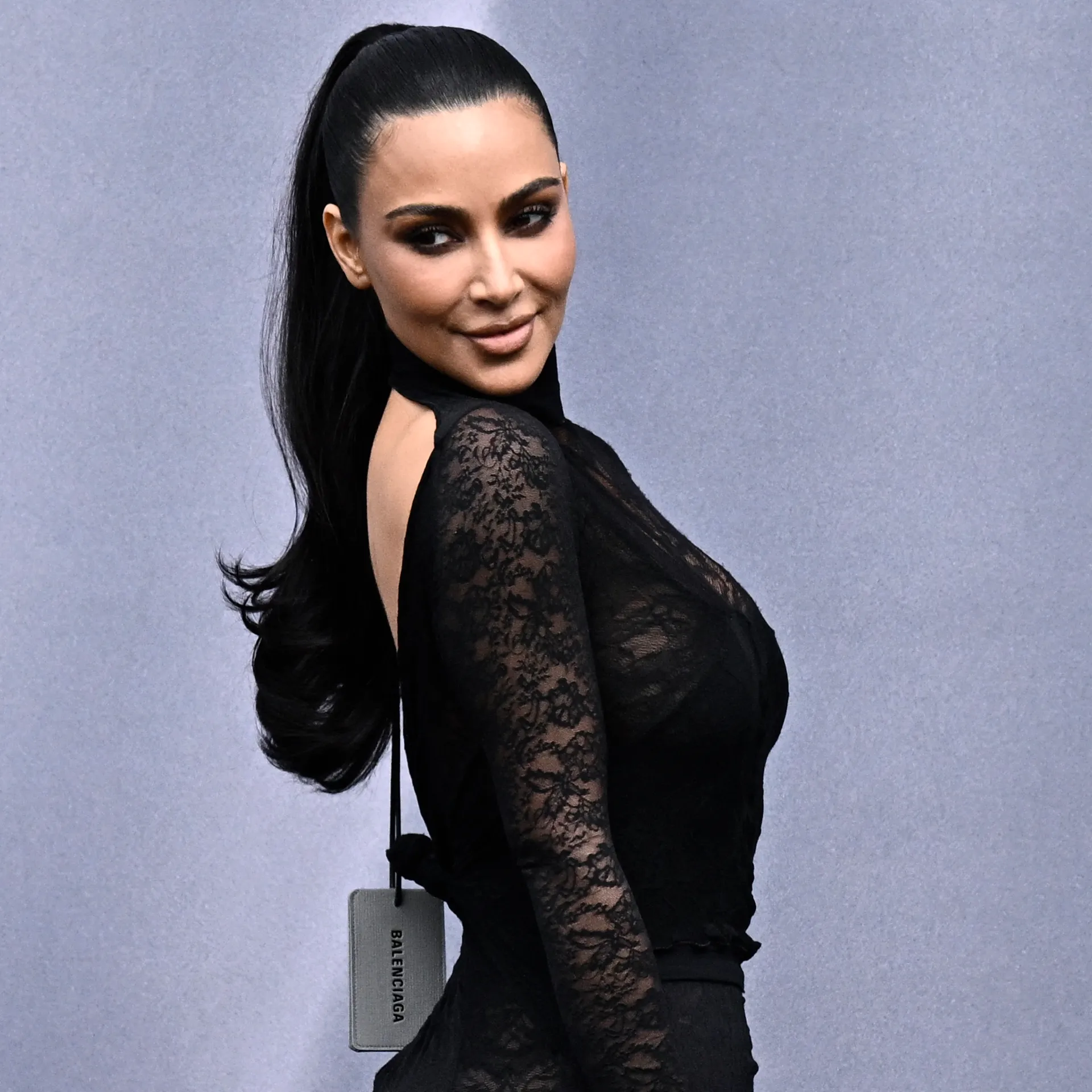 Kim Kardashian tags Balenciaga garment during Paris Fashion Show